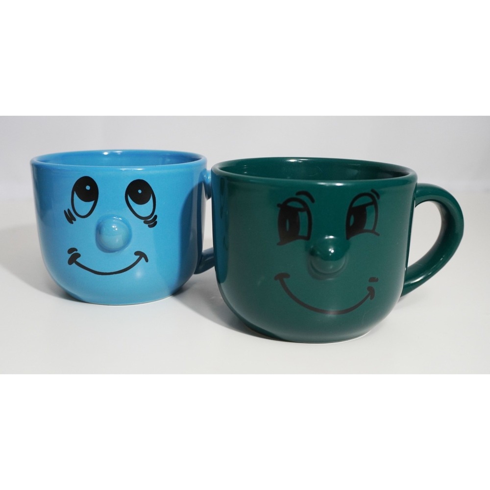 (2) Dolce Vita Vintage 90s Smiley 3D Face Coffee Mugs Livingware Home Collection